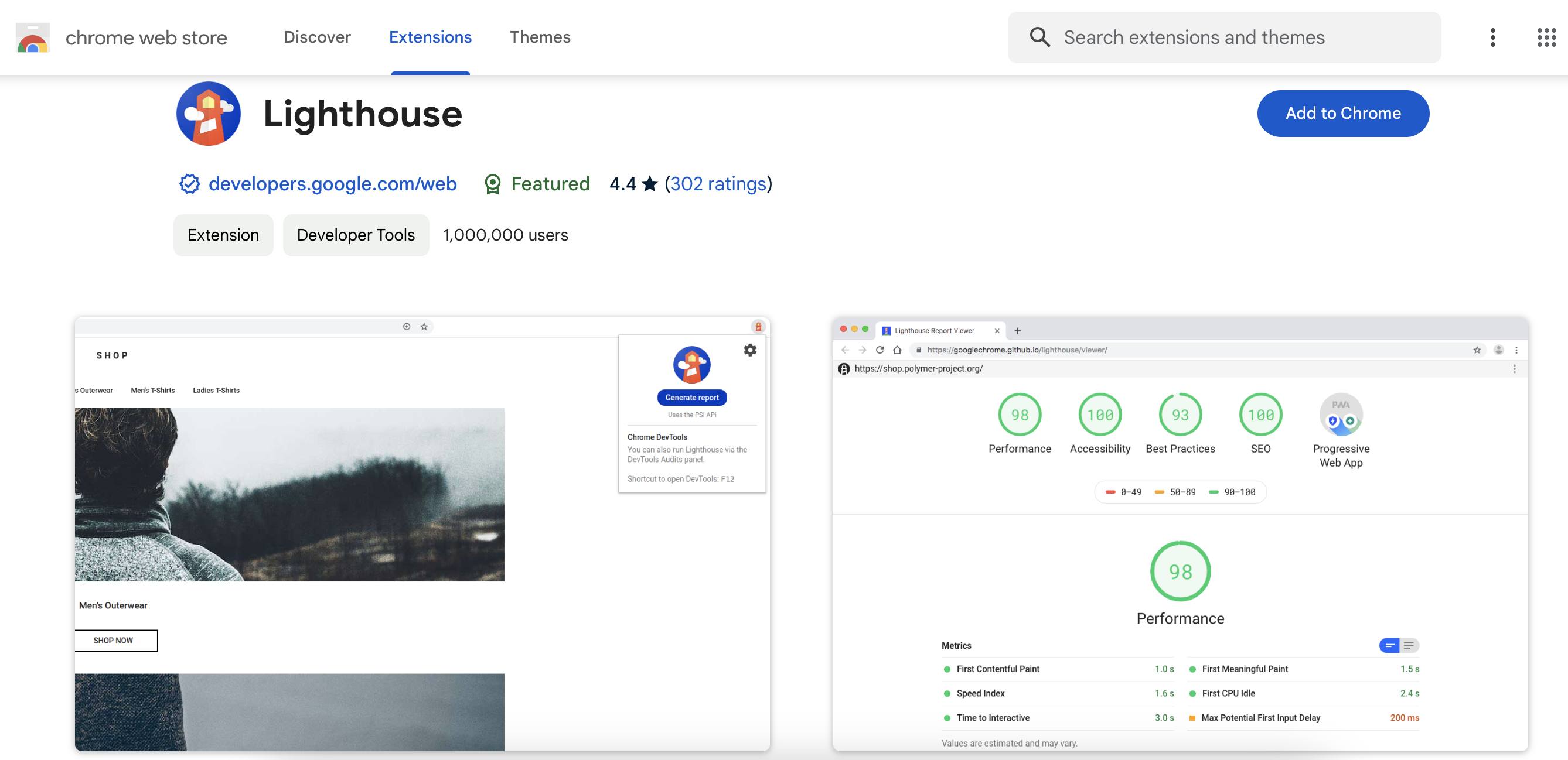 Screnshot of Google’s Lighthouse Extension